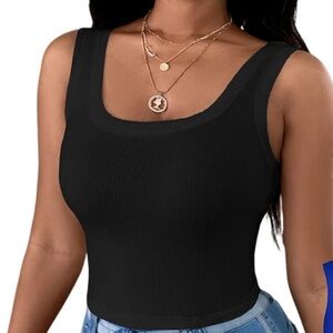 NWT Chicme Scoop Neck Super Soft Ribbed Crop Tank Black Size XL